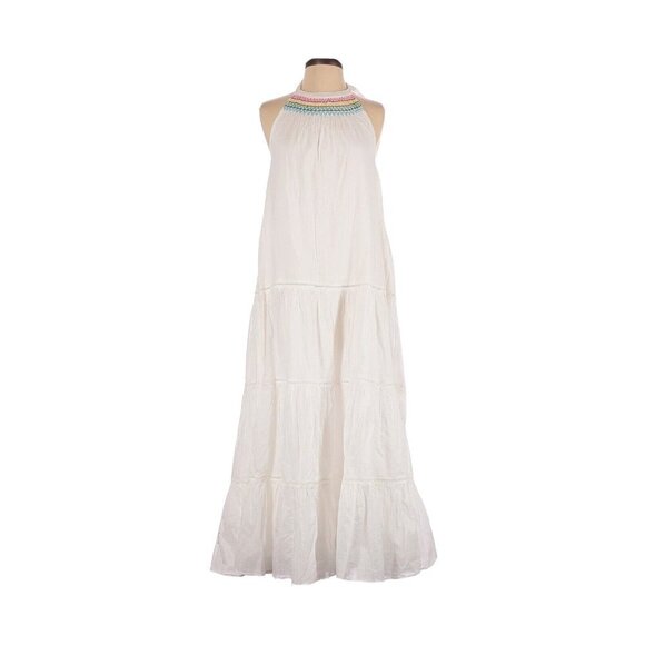 NWT J.Crew Tiered Halter Maxi in White Rainbow Embroidery Cotton Dress S - Picture 1 of 6